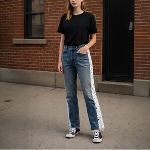 Rentrayage One-of-a-Kind Upcycled Lace Panel Jeans | 26 | Vintage LL Bean